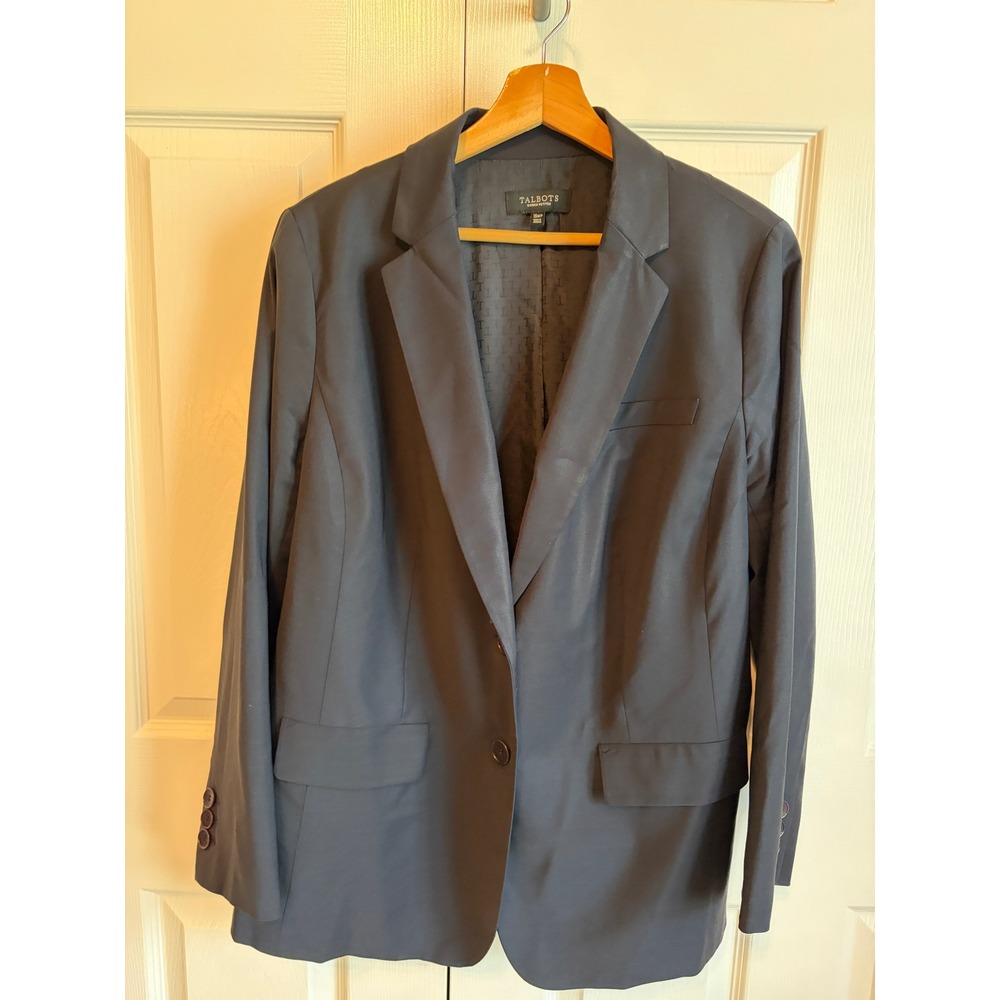 Talbots Woman Petites Navy Blue Wool Blend Two Button Blazer Jacket 16WP